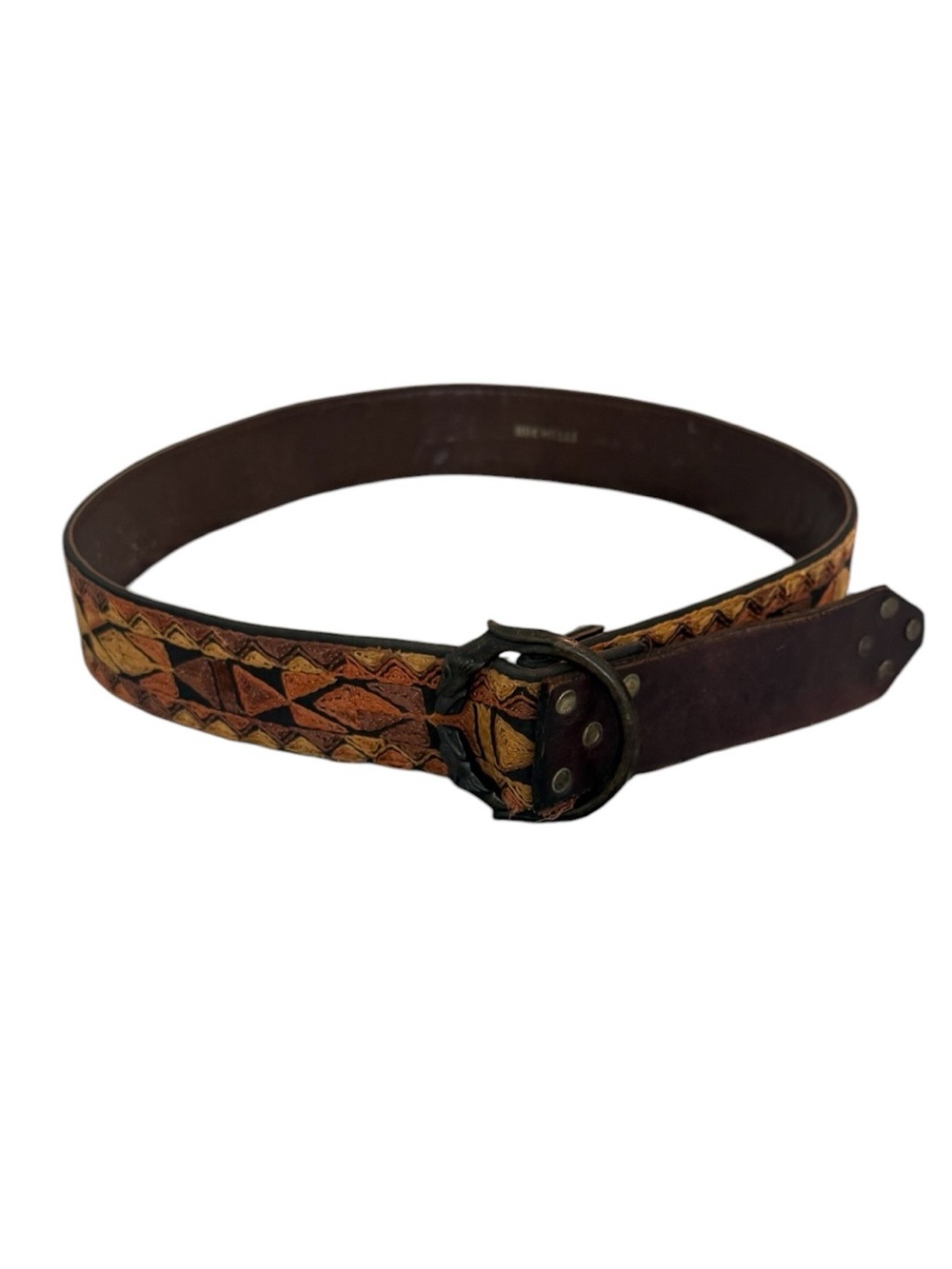Vintage 60s Bechelli Leather Southwestern/Aztec Style Belt Size Large